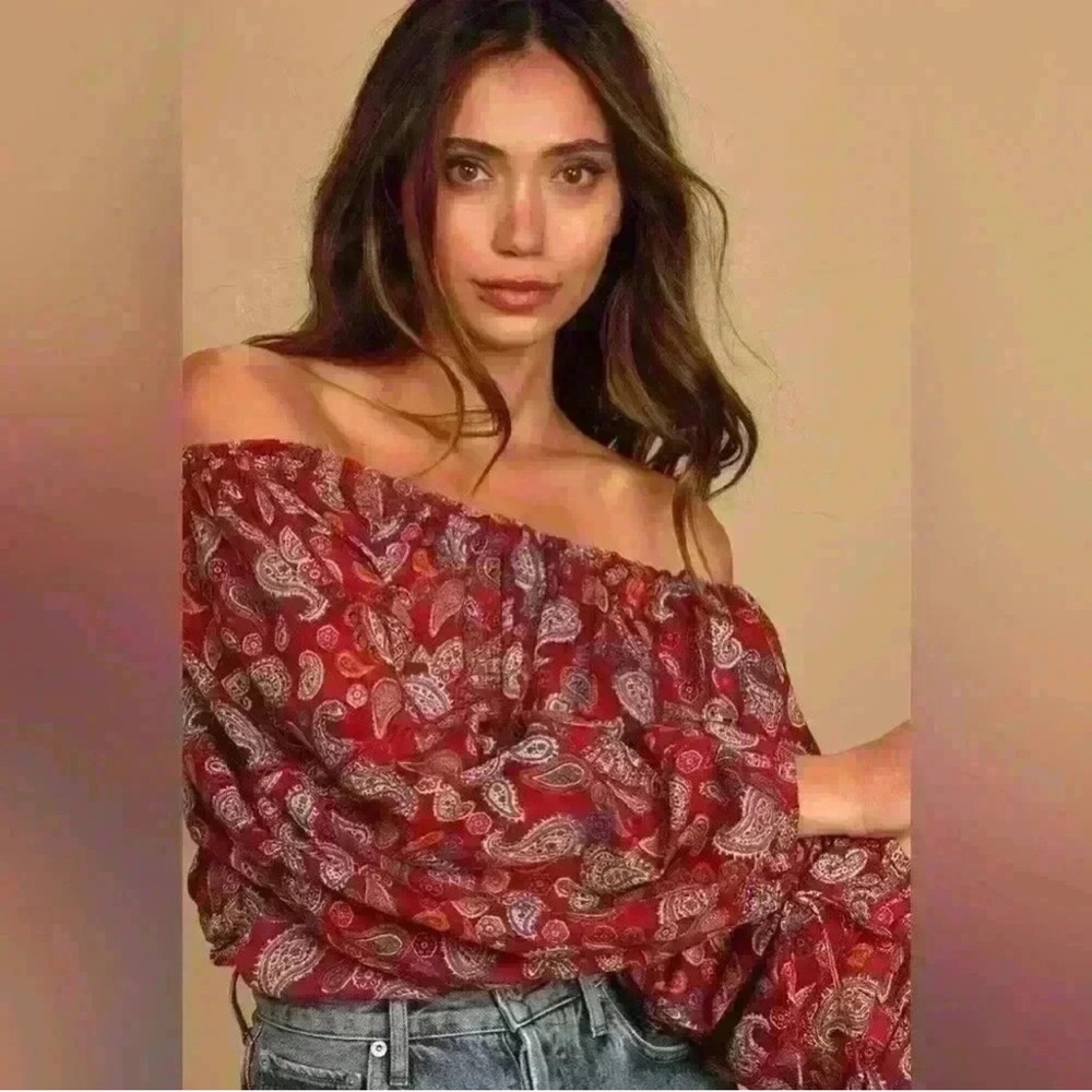 NWT FREE PEOPLE Paisley Off Shoulder Bodysuit SZ: L - Picture 6 of 6